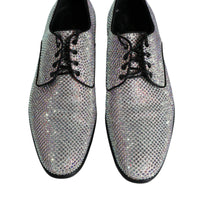 Dolce & Gabbana Silver Leather Rhinestones Derby Dress Shoes