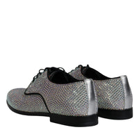 Dolce & Gabbana Silver Leather Rhinestones Derby Dress Shoes