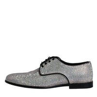 Dolce & Gabbana Silver Leather Rhinestones Derby Dress Shoes