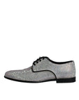 Dolce & Gabbana Silver Leather Rhinestones Derby Dress Shoes