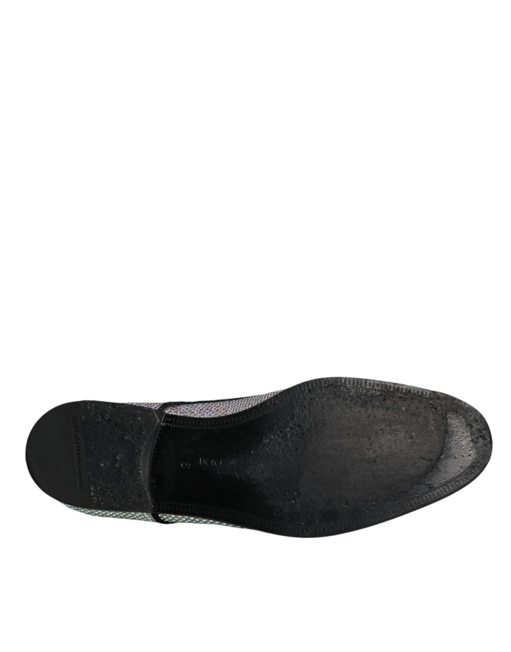 Dolce &amp; Gabbana Silver Leather Rhinestones Derby Dress Shoes