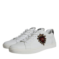 Dolce & Gabbana White Silver Sacred Heart Men Sneakers Shoes