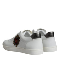 Dolce & Gabbana White Silver Sacred Heart Men Sneakers Shoes