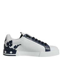 Dolce & Gabbana White Blue Leather Crown Milano Sneakers Shoes