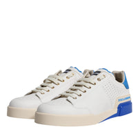 Dolce & Gabbana White Blue Perforated Low Top Sneakers Shoes