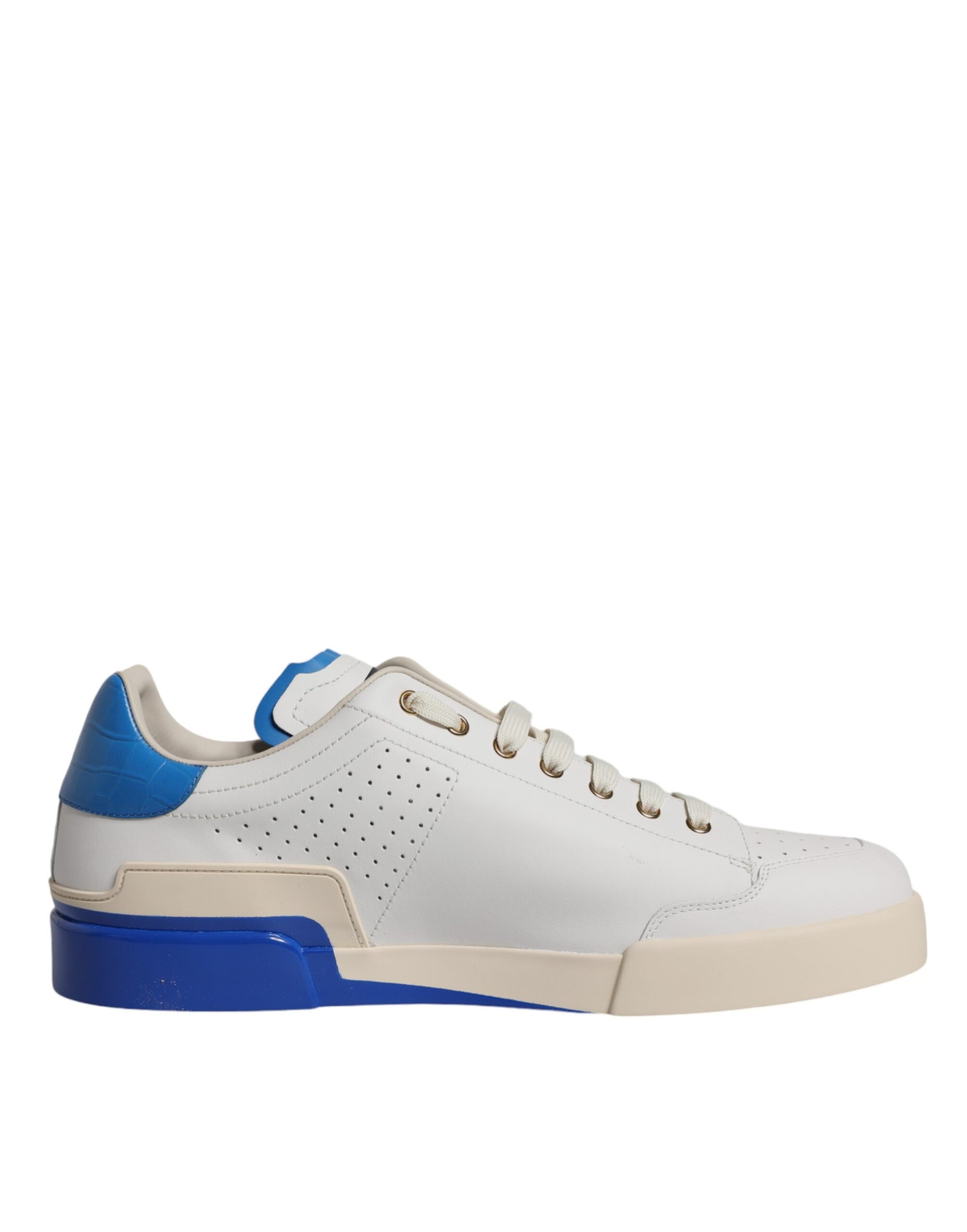 Dolce &amp; Gabbana White Blue Perforated Low Top Sneakers Shoes