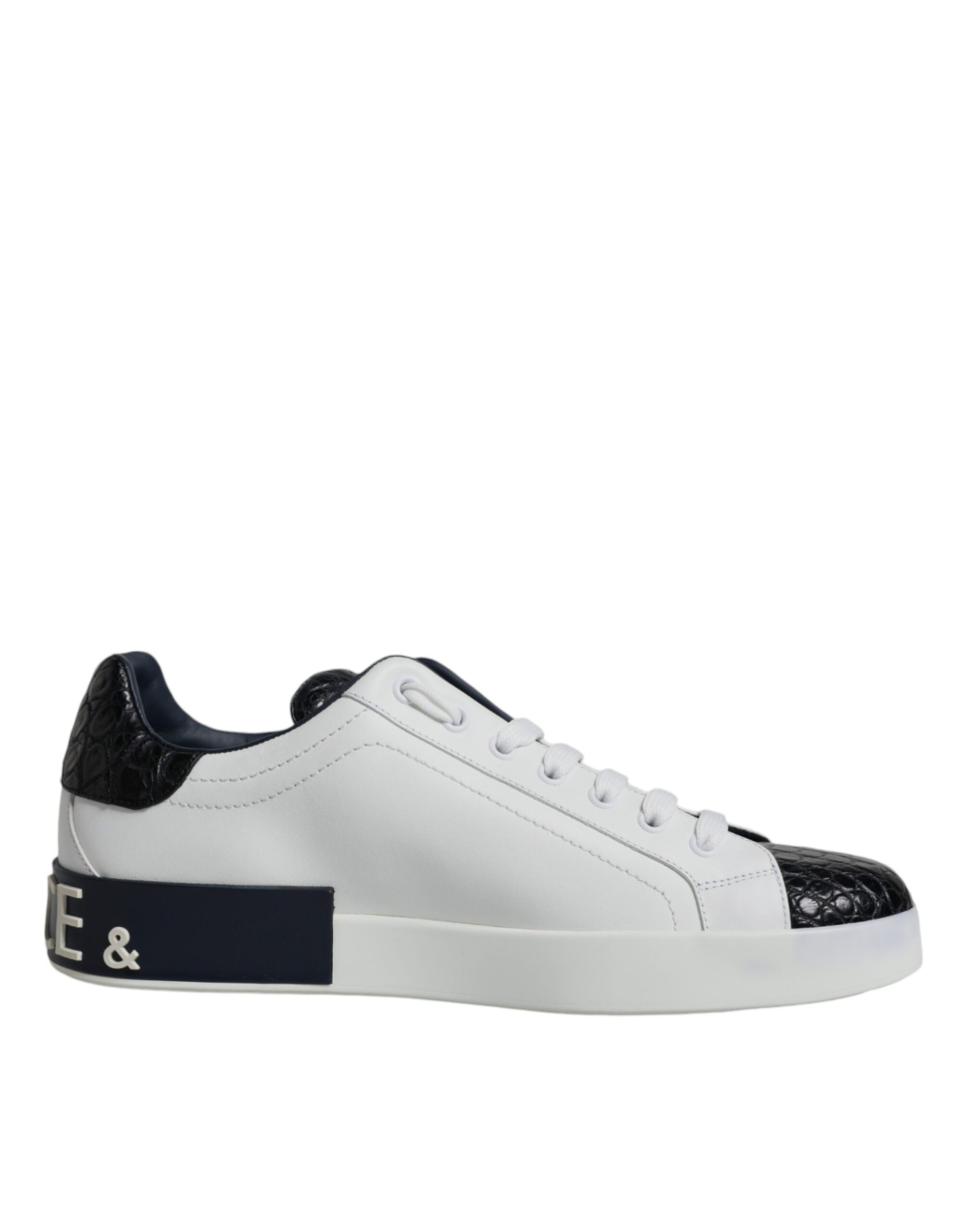 Dolce &amp; Gabbana White Leather Logo Portofino Sneaker Shoes