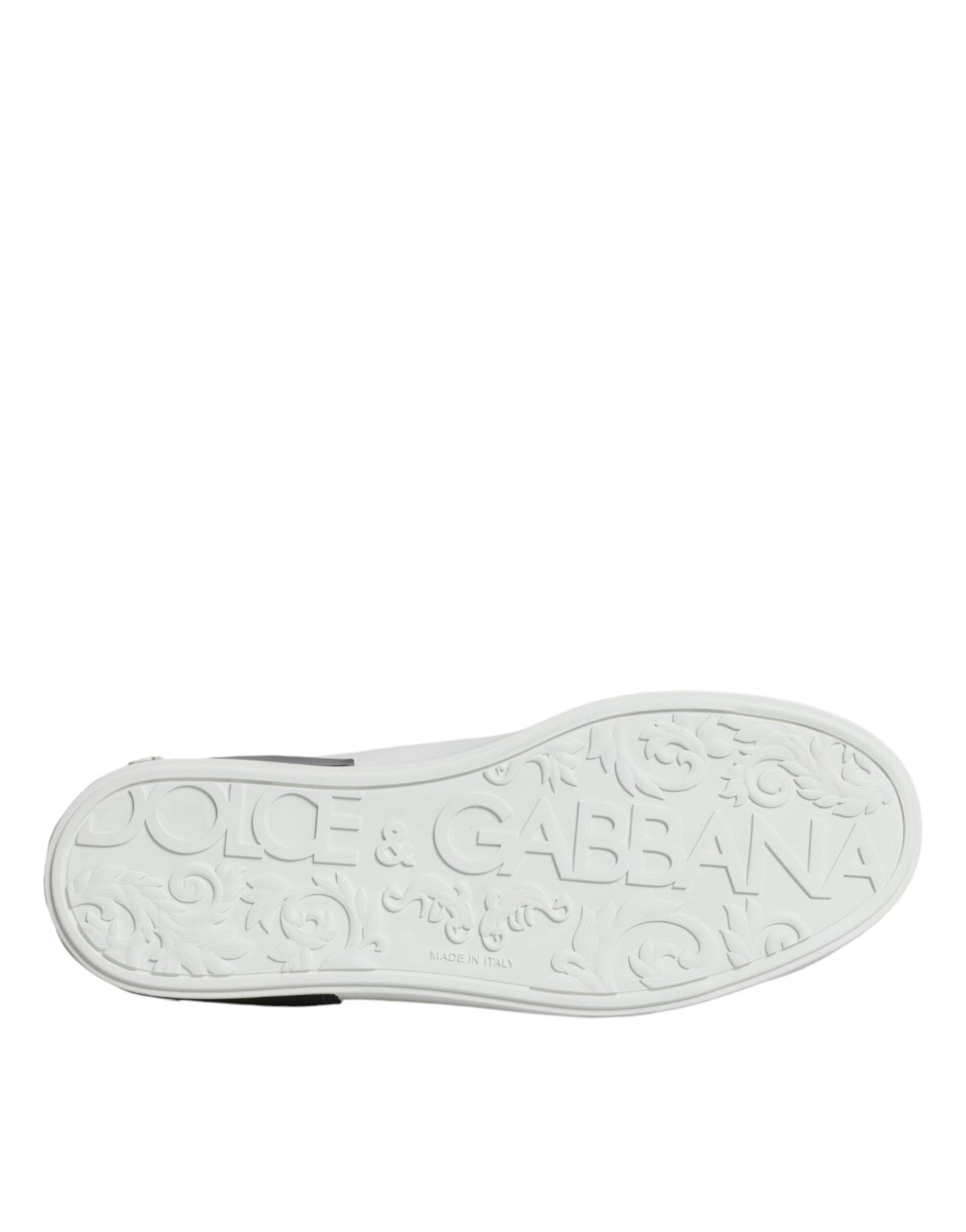 Dolce &amp; Gabbana White Leather Logo Portofino Sneaker Shoes