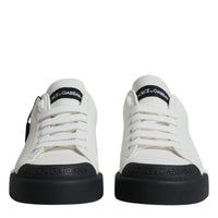 Dolce & Gabbana White Black Leather Logo Portofino Sneaker Shoes