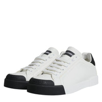 Dolce & Gabbana White Black Leather Logo Portofino Sneaker Shoes