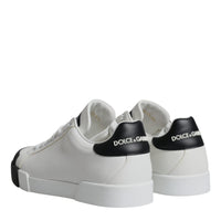 Dolce & Gabbana White Black Leather Logo Portofino Sneaker Shoes