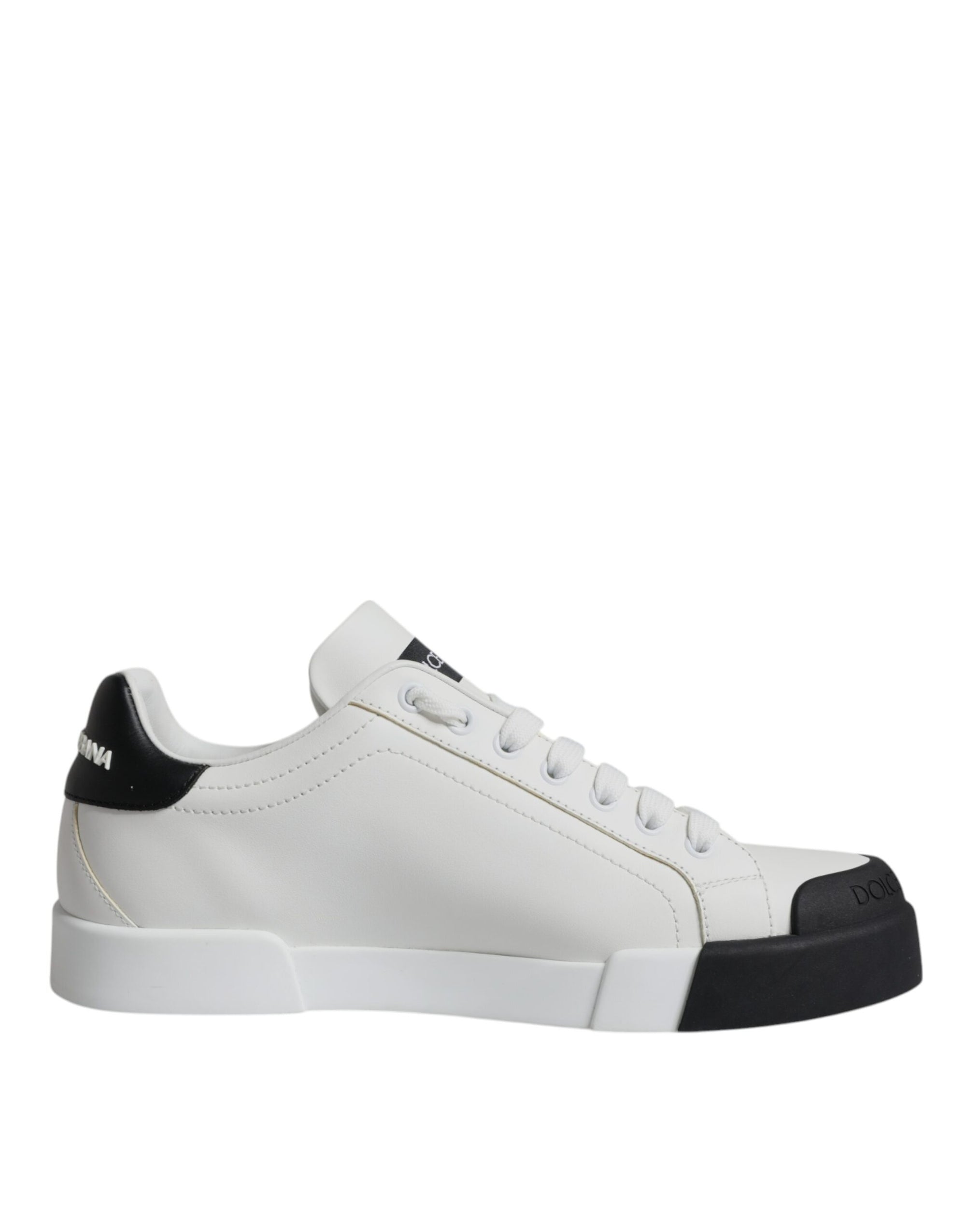 Dolce &amp; Gabbana White Black Leather Logo Portofino Sneaker Shoes
