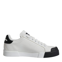 Dolce & Gabbana White Black Leather Logo Portofino Sneaker Shoes