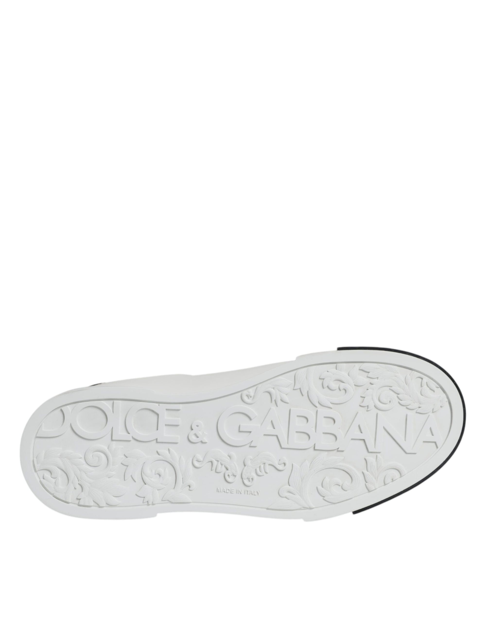 Dolce &amp; Gabbana White Black Leather Logo Portofino Sneaker Shoes