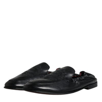 Dolce & Gabbana Black Logo Embroidered Leather Loafer Men Dress Shoes