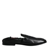 Dolce & Gabbana Black Logo Embroidered Leather Loafer Men Dress Shoes