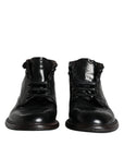 Dolce & Gabbana Black Leather Men Short Boots Lace Up Shoes