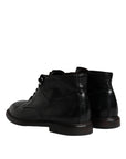 Dolce & Gabbana Black Leather Men Short Boots Lace Up Shoes