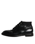 Dolce & Gabbana Black Leather Men Short Boots Lace Up Shoes