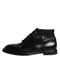 Dolce & Gabbana Black Leather Men Short Boots Lace Up Shoes