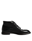 Dolce & Gabbana Black Leather Men Short Boots Lace Up Shoes
