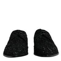 Dolce & Gabbana Black Embellished Suede Derby Formal Shoes