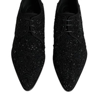 Dolce & Gabbana Black Embellished Suede Derby Formal Shoes