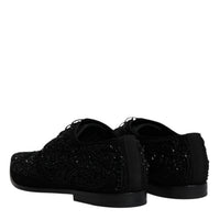 Dolce & Gabbana Black Embellished Suede Derby Formal Shoes