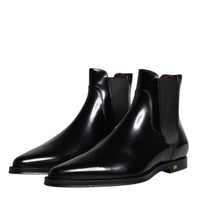 Dolce & Gabbana Black Leather Chelsea Men Ankle Boots Shoes