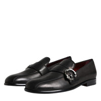 Dolce & Gabbana Black Leather Logo Slip On Men Loafers Shoes