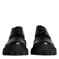 Dolce & Gabbana Black Leather Lace Up Trekking Dress Shoes