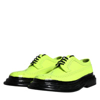 Dolce & Gabbana Neon Green Leather Lace Up Derby Dress Shoes