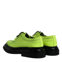 Dolce & Gabbana Neon Green Leather Lace Up Derby Dress Shoes