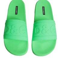 Dolce & Gabbana Green Leather Slides Sandals Beachwear Shoes