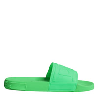 Dolce & Gabbana Green Leather Slides Sandals Beachwear Shoes