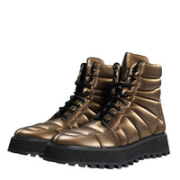 Dolce & Gabbana Bronze Padded Mid Calf Lace Up Boots Shoes