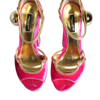 Dolce & Gabbana Pink Velvet Platform Ankle Strap Heel Sandals Shoes