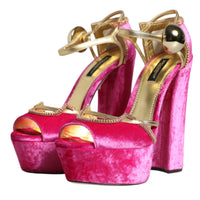 Dolce & Gabbana Pink Velvet Platform Ankle Strap Heel Sandals Shoes