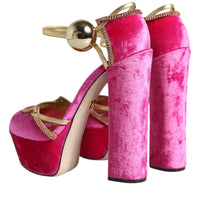 Dolce & Gabbana Pink Velvet Platform Ankle Strap Heel Sandals Shoes