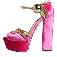 Dolce & Gabbana Pink Velvet Platform Ankle Strap Heel Sandals Shoes