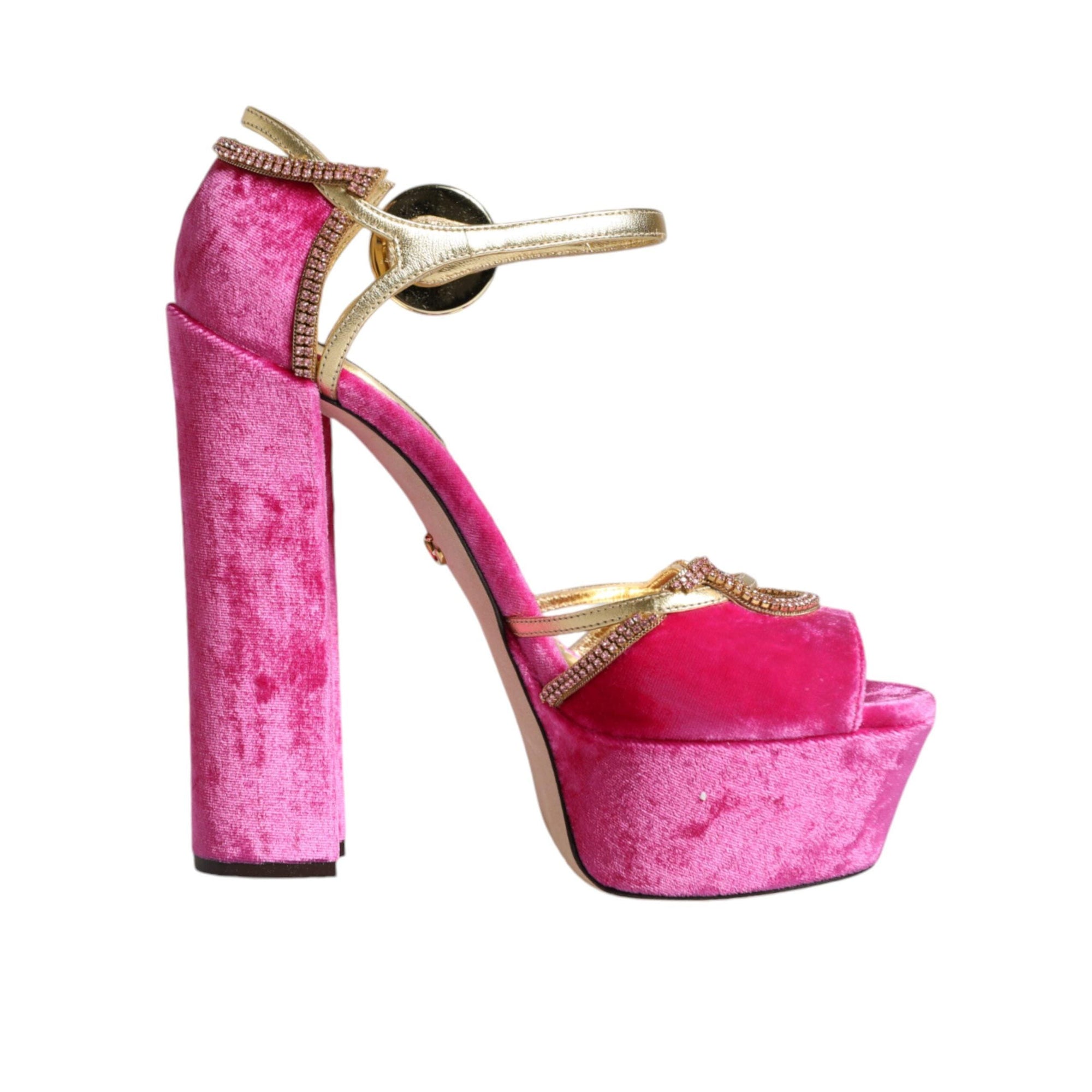 Dolce &amp; Gabbana Pink Velvet Platform Ankle Strap Heel Sandals Shoes