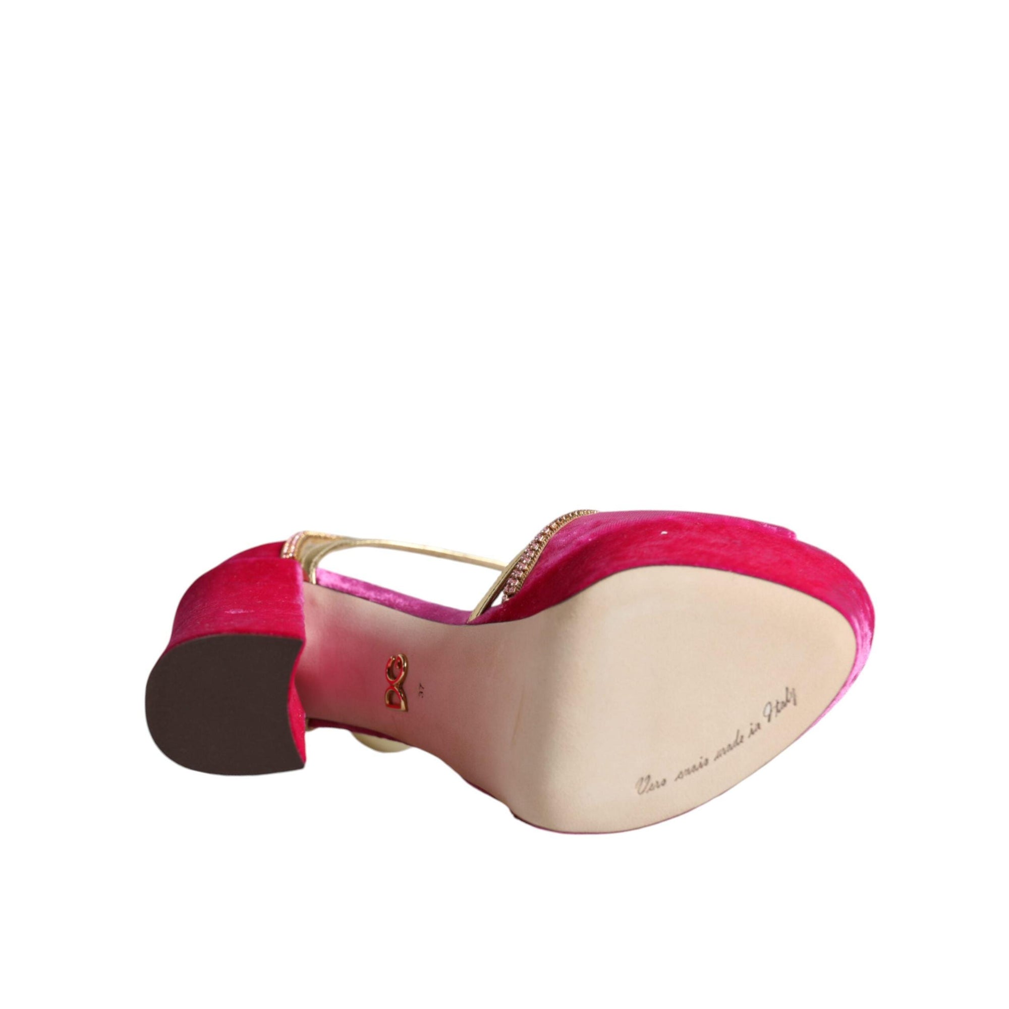 Dolce &amp; Gabbana Pink Velvet Platform Ankle Strap Heel Sandals Shoes
