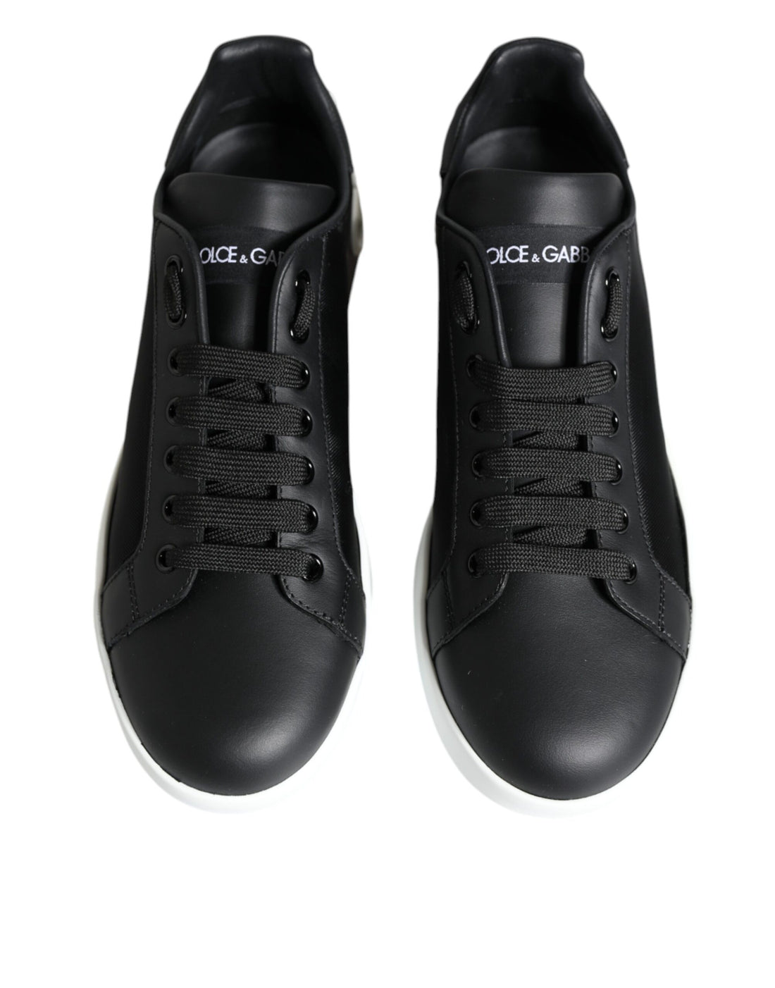 Dolce & Gabbana Black Calf Leather Portofino Sneakers Shoes