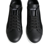 Dolce & Gabbana Black Calf Leather Portofino Sneakers Shoes