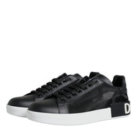 Dolce & Gabbana Black Calf Leather Portofino Sneakers Shoes