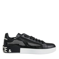 Dolce & Gabbana Black Calf Leather Portofino Sneakers Shoes