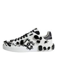 Dolce & Gabbana White Crystal Portofino Low Top Sneaker Shoes