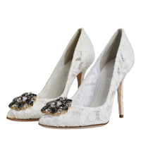 Dolce & Gabbana White Taormina Lace Crystal Heel Pumps Shoes