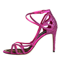 Dolce & Gabbana Pink Strass Ankle Strap Heels Sandals Shoes