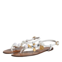 Dolce & Gabbana White Leather Coins Flip Flops Sandals Shoes